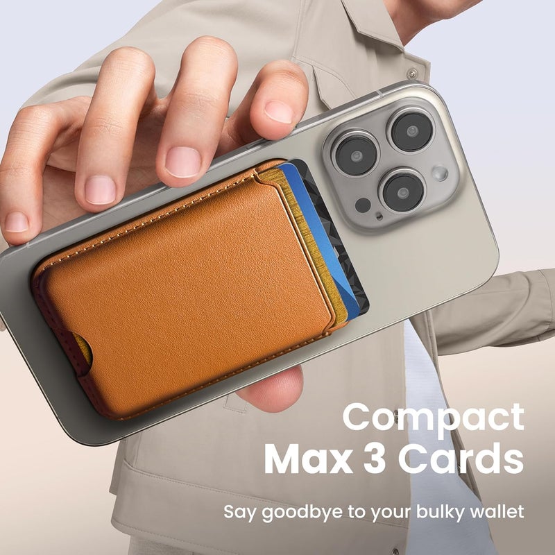 SOUNDBYTE Stronger Magnetic Wallet for iPhone 17/16/15/14/13/12 Series & for MagSafe Cases | N52 Magnet RFID Blocking Leather Magnetic Card Holder with Powerful Magnets | Holds 3 Cards | Orange - Image 3